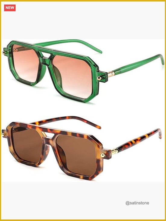 Retro Square Aviator Sunglasses UV400 Protection Plastic Frame main image 7